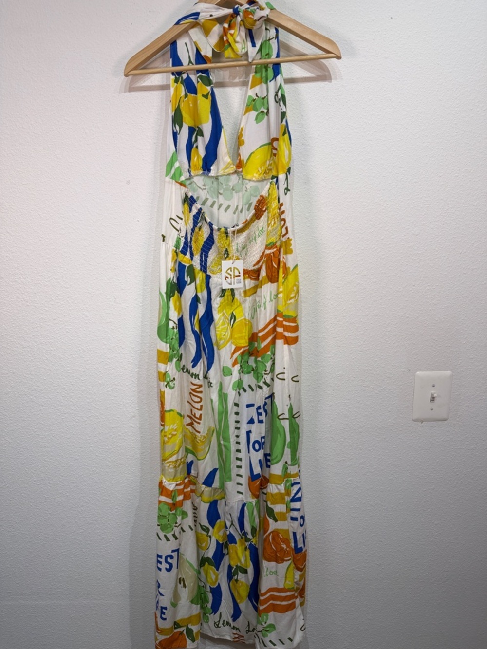 Stitch Fusion Rayon halter Lemon Print Maxi Dress size XL NWT - Picture 5 of 12